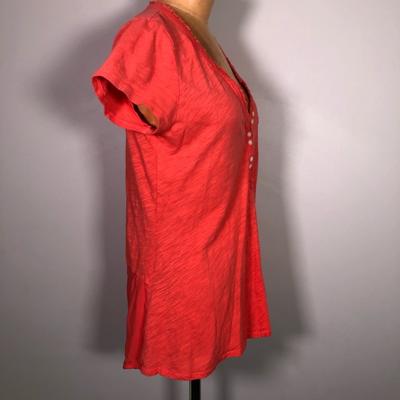 Anthropologie salmon pink short sleeve Henley top - Picture 7 of 8